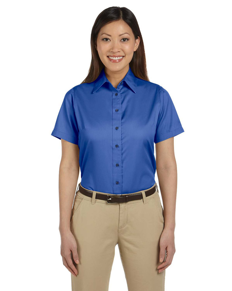 CLEARANCE Harriton Ladies Easy Blend Short-Sleeve Twill Shirt with Stain-Release