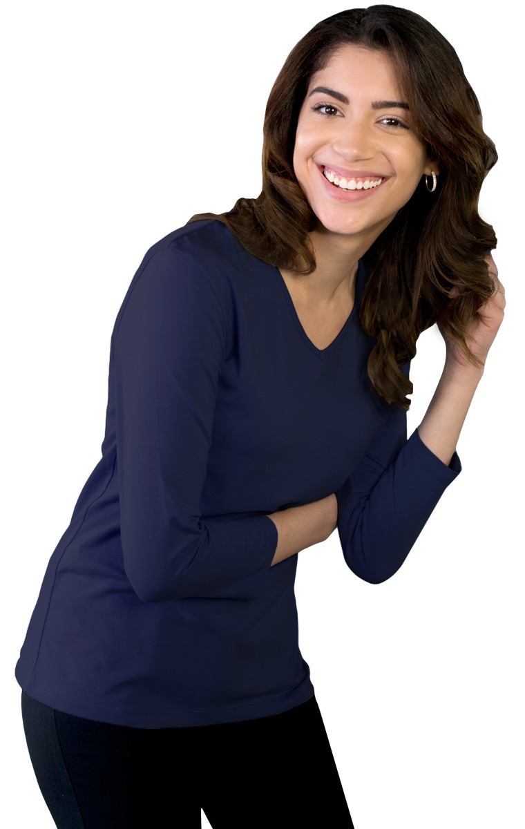 Ladies Three Quarter Sleeve V-Neck