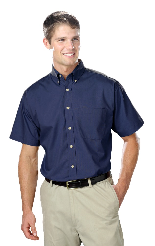 Mens Short Sleeve Superblend Poplin Shirt with Bone Buttons