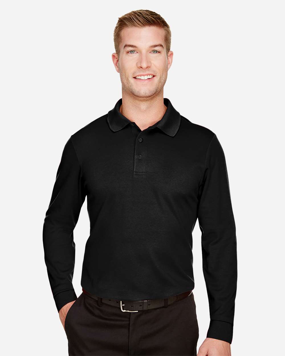 Mens CrownLux Performance Tall Plaited Long Sleeve Polo
